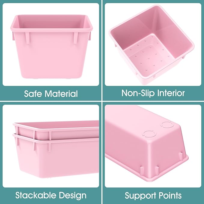 WOWBOX 25 PCS Plastic Drawer Organizer Set, 4 Sizes Desk Drawer Divider Organizers and Storage Bins for Makeup, Jewelry, Gadgets for Kitchen, Bedroom, Bathroom, Office, Pink-DeskLoop Office