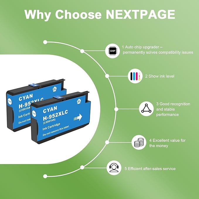 952XL Cyan Ink Cartridges with Upgrade Device Replacement for HP 952 XL Combo Pack for HP Officejet Pro 7740 8720 8710 8210 8715 8740 8702 8730 8725 Printers (952XL Cyan High-Yield 2 Packs)-DeskLoop Office