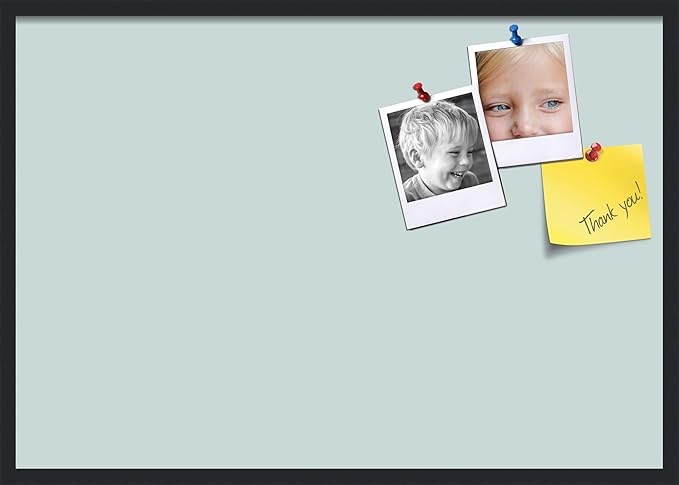 PinPix 40x28 Inch Cork Bulletin Board. This Decorative Framed Pin Board Comes with Soft Blue Design and a Satin Black Frame. Ideal for Home Office Decor or Message Board (PinPix-1814)-DeskLoop Office