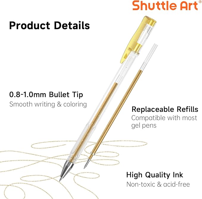 Gel Pen Refills, Shuttle Art 180 Colors (No Duplicates) Gel Pen Refills, 7 Color Types for Kids Adults Coloring Books Drawing Doodling Crafts Scrapbooking Journaling-DeskLoop Office