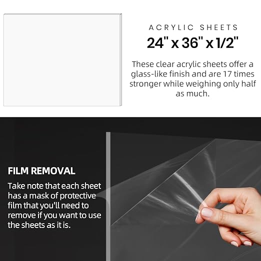 CALPALMY 1/2" Thick Clear Acrylic Sheets 24" x 36", Pre-Cut Plexiglass Sheets - Image 2