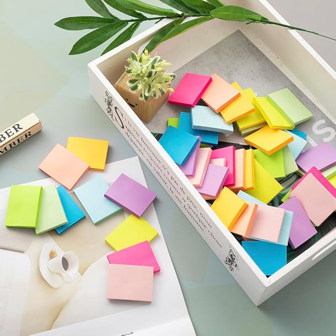 (50 Pads) Sticky Notes 1.5x2, 10 Colors Self Sticky Notes, Sticky Pads, Recyclable, Self-Stick Pads, Easy to Stick for Home, Office, Notebook-DeskLoop Office