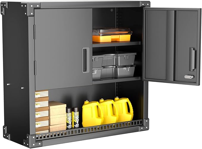 INTERGREAT Metal Wall Storage Cabinet with Locking Door and Adjustable Shelves, 31" Black Wall-Mounted Tool Cabinet for Garage,Warehouse,Office,Basement-DeskLoop Office