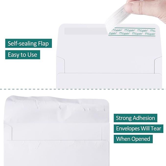 Eupako A2 White Paper Envelopes 250 Pack 4.375x5.75" Invitation Envelopes Self - Image 3