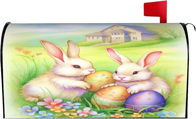 Ouqiuwa Vintage Easter Bunnies Eggs Soft Welcome Magnetic Mailbox Cover - Image 2
