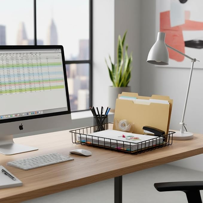 Paper Organizer for Desk Metal Paper Tray Large Capacity Letter Tray File - Image 3