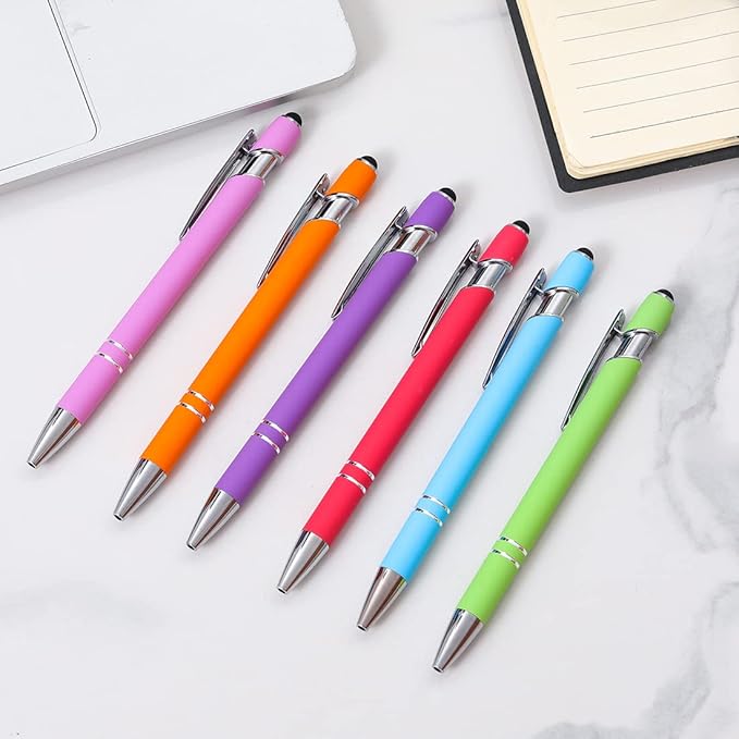 Ballpoint Pen with Stylus Tip, Soft Touch Click Metal Pen, 1.0mm Medium Point, Black Ink, 12 Count(Light Blue)-DeskLoop Office