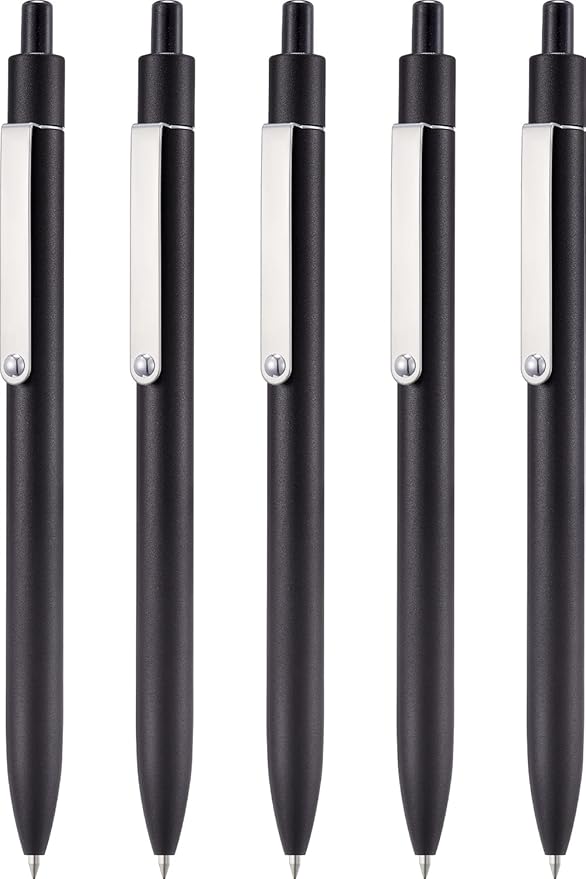 LINFANC 5 Pcs Black Gel Pens Ballpoint, Metal Barrel Medium Point 0.7 mm Quick Dry Black Ink Pens for Journaling, Smooth Writing Gel Pen, Cute School Supplies Office Supplies Gifts for Women