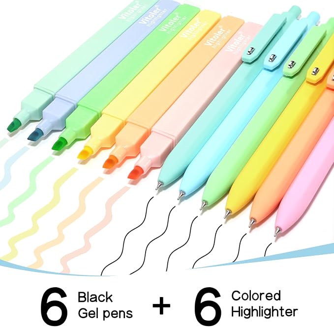 Vitoler Highlighters and Gel Pens set 12 Packs，No Bleed Fast Drying Pens | - Image 2