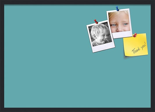 PinPix 34x24 Inch Cork Bulletin Board. This Decorative Framed Pin Board Comes with Aqua Pastel Design and a Satin Black Frame. Ideal for Home Office Decor or Message Board (PinPix-1806)-DeskLoop Office