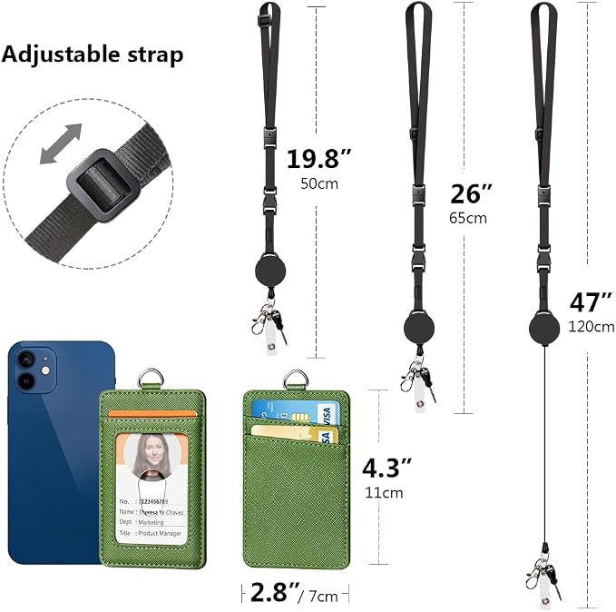 Leather Badge Holder and Adjustable Retractable Lanyards, Quick Release Buckle - Image 4