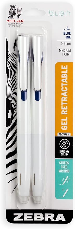 Zebra Pen, bLen Retractable Gel Pens, Medium Point 0.7mm, Rapid Dry Gel Ink by ZebraPen