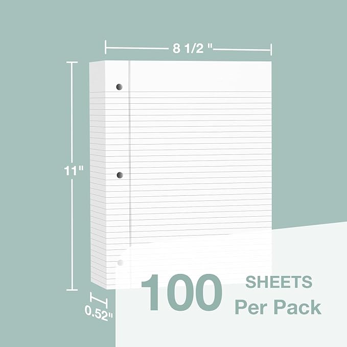 POPRUN Loose Leaf Paper, 8.5" x11" Wide Ruled, 100GSM / AA Grade Bulk Lined Filler Sheets, 3 Hole Punched for Binder Notebook, Office School Supplies, 3 Pack (300 Sheets)-DeskLoop Office