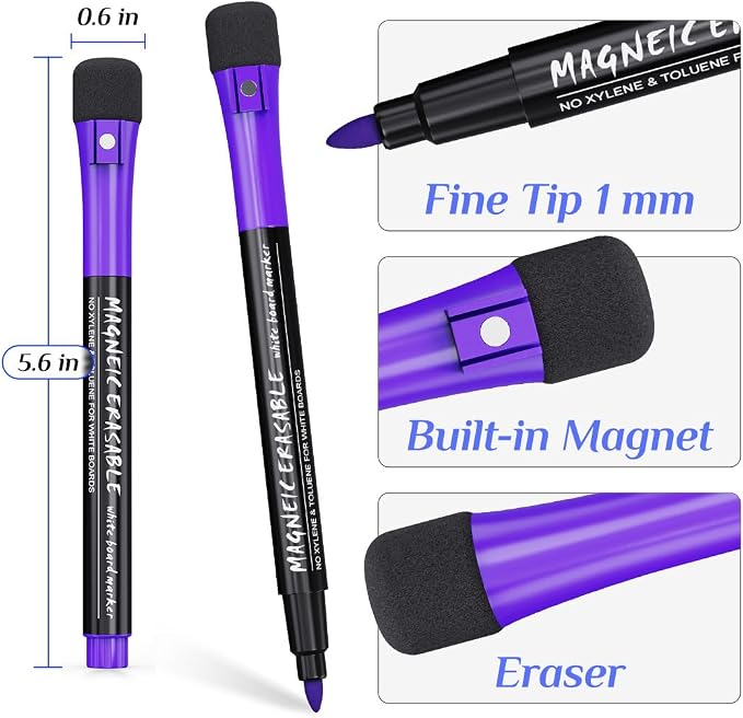 Magnetic Dry Erase Markers Fine Point Tip, Low Odor Thin Marking - Image 3