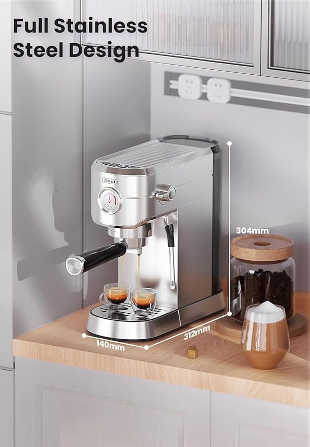 Gevi Commercial Espresso and Coffee Makers, Professional 20 Bar Espresso Maker with Milk Frother, Stainless Steel Expresso Coffee Machines for Home, Compact Cappuccino Machine, Great Gift-DeskLoop Office