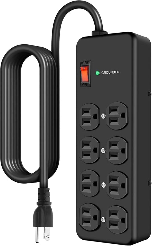 HEZI 8 Outlet Heavy Duty Power Strip, 15Amp Metal Mountable Surge Protector (2700J), Industrial Wall Mount Power Strip for Home, Office, Garage & Workshop, 6FT 14AWG Extension Cord-DeskLoop Office