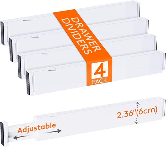 Lifewit 4 Pack Kitchen Drawer Dividers 2.36" High, 16"-22" Adjustable Drawer Organizer for Utensils/Clothes/Makeup, Plastic Expandable Separators in Dresser/Bedroom/Bathroom/Office Storage-DeskLoop Office