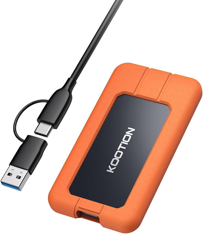 KOOTION 512GB Portable SSD USB 3.2 External SSD USB-C Up to 2000MB/s USB 3.2 Gen 2x2 Portable Solid State Drive with Protective Case Shockproof Type-C External Solid State Drive, Orange-DeskLoop Office