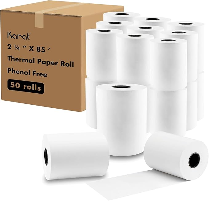 Karat 2 1/4" x 85' - 50 Rolls Thermal Paper Rolls - Phenol Free, BPA Free - Ideal for POS Receipt Printers, Cash Registers, Credit Card Machines, Mobile Printers - GS-TR225085-PF-DeskLoop Office