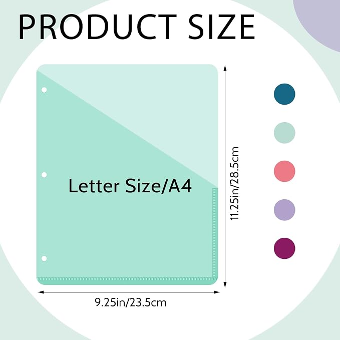 Maitys 50 Pack Binder Pockets 3 Hole Punch Clear Plastic Document Folders - Image 2