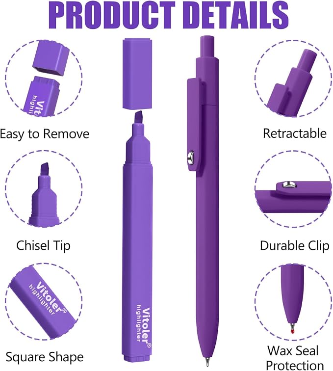Piochoo Highlighters and Pens Set, 6 Pack Highlighters Assorted Colors and 6 - Image 3