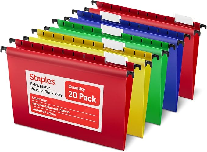 Staples Hanging File Folders, Letter Size, Water‑Resistant, Includes Tabs & by Staples