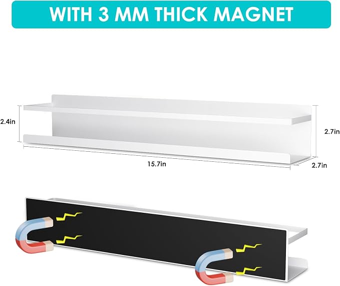 2 Pcs Magnetic Metal Book Shelves, 15.7'' x 2.7'' x 2.7'', Special - Image 2
