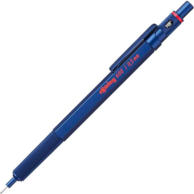Rotring 600 Mechanical Pencil 0.5 mm Blue Full-Metal Pencil Body Hexagonal by Rotring
