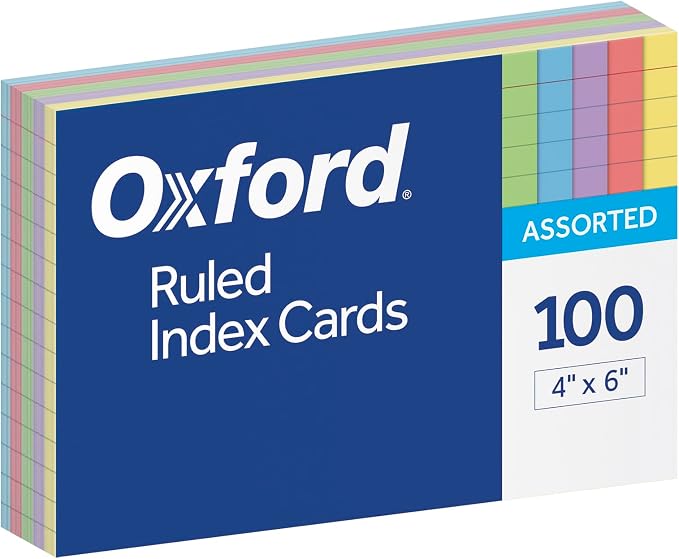 Oxford Ruled Color Index Cards, 100 Per Pack by Oxford