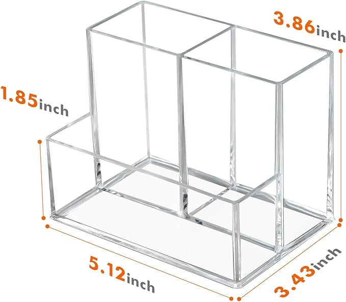 Pen Holder for Desk, Clear Acrylic Pencil Holder for Desk, Marker Holder with 3 Compartments, Pencil Organizer for Home, Office, Classroom, Bathroom-DeskLoop Office
