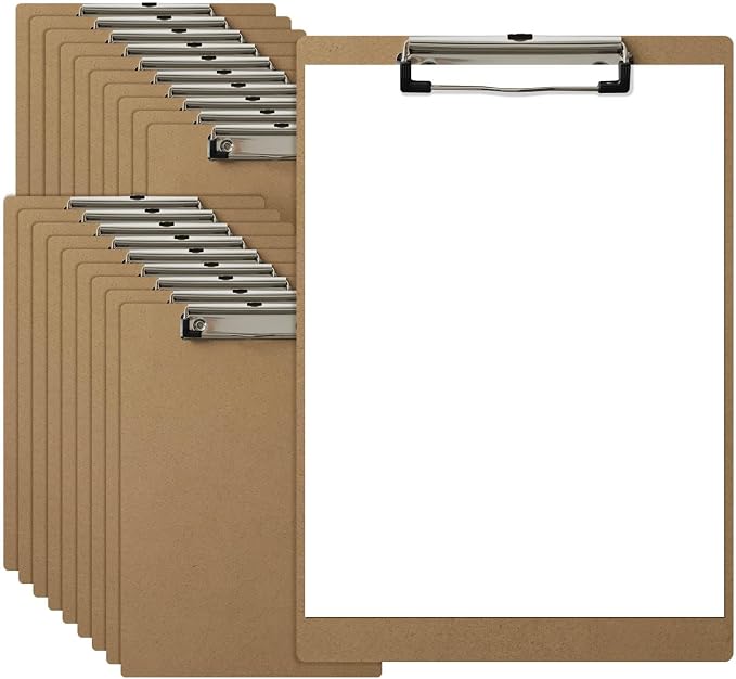 HappyHapi 20 Pack Clipboard 8.5 x 11 Letter Size Clip Boards Bulk, A4 Wooden by Happyhapi