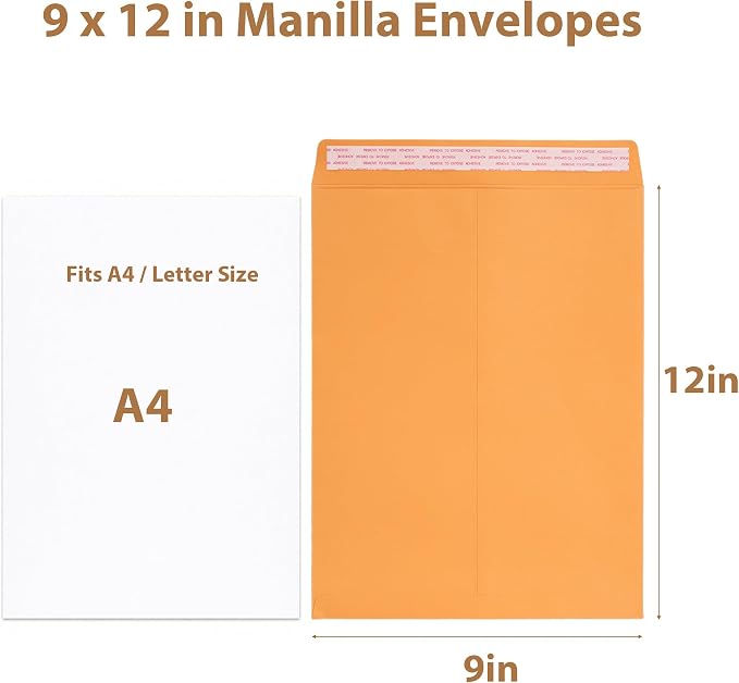 25 Pack Envelopes 9x12, 28LB Kraft Paper Large Document Catalog Envelopes - Image 5