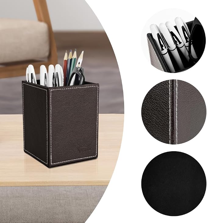 Pen Pencil Holder Cup Container PU Leather Desk Organizer Stand Decor Brush - Image 6