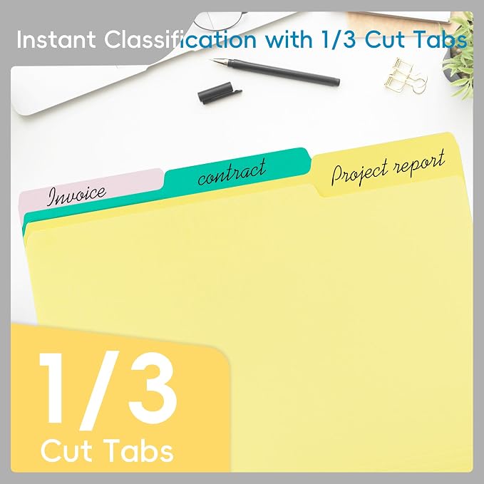 100 Packs Colored File Folders, 1/3 Cut Tabs File Folder, Lemon Yellow File - Image 3