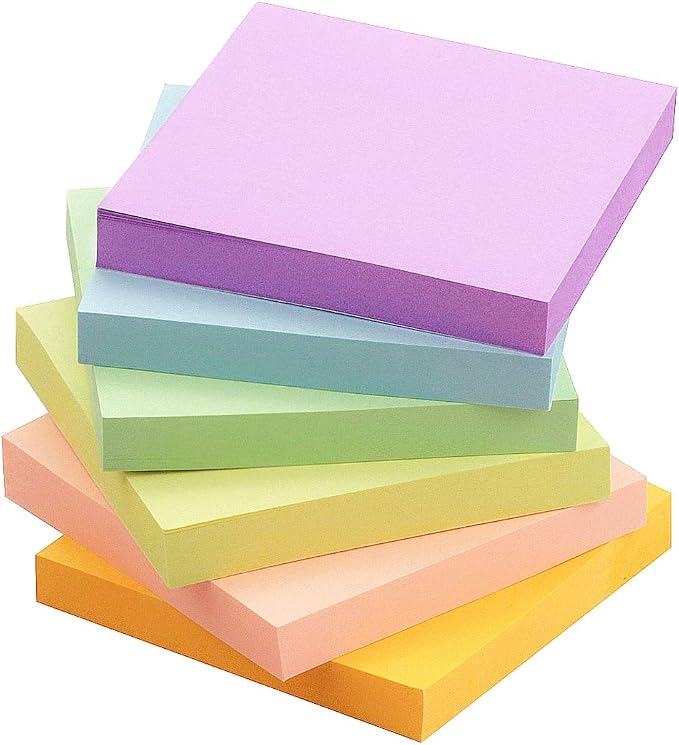 Early Buy Sticky Notes 3x3 Inches, 6 Pastel Color, 100 Sheets/Pad, by EarlyBuy