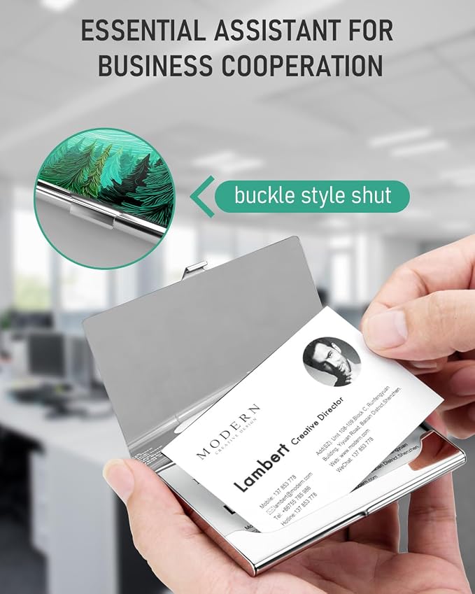 Business Card Metal Slim Organizer, Professional Stainless Steel Square Pocket - Image 5