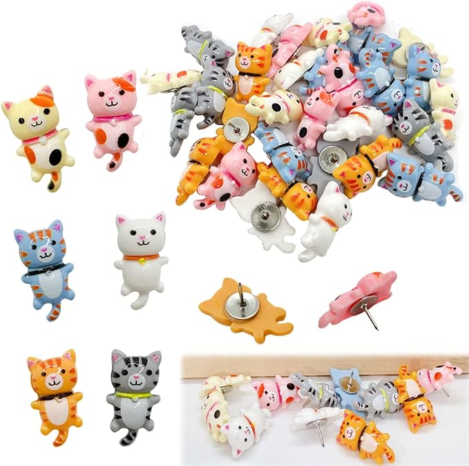 30 pcs Cute Cat Push Pin Decorative Thumb Tacks Animal Push Pins by LLHDKF