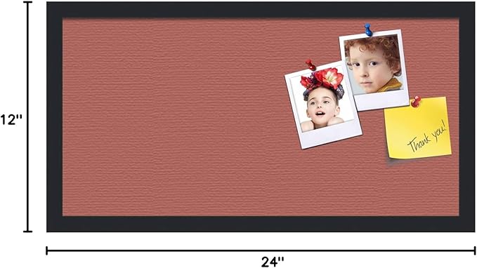 PinPix 24x12 Inch Cork Bulletin Board. This Decorative Framed Pin Board Comes with Crimson Pastel Design and a Satin Black Frame. Ideal for Home Office Decor or Message Board (PinPix-1807)-DeskLoop Office