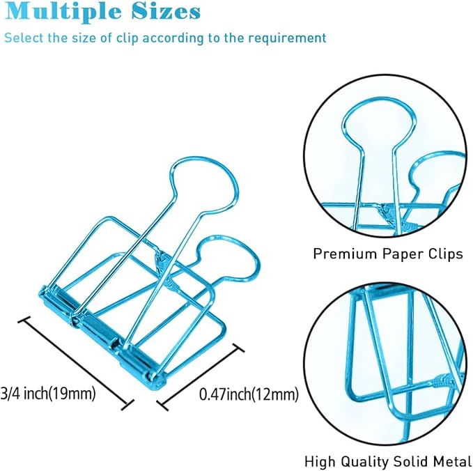 Small Binder Clips, 36 Pack, 3/4 Inch, Standard 19mm, Hollow Out Blue, Paper - Image 2