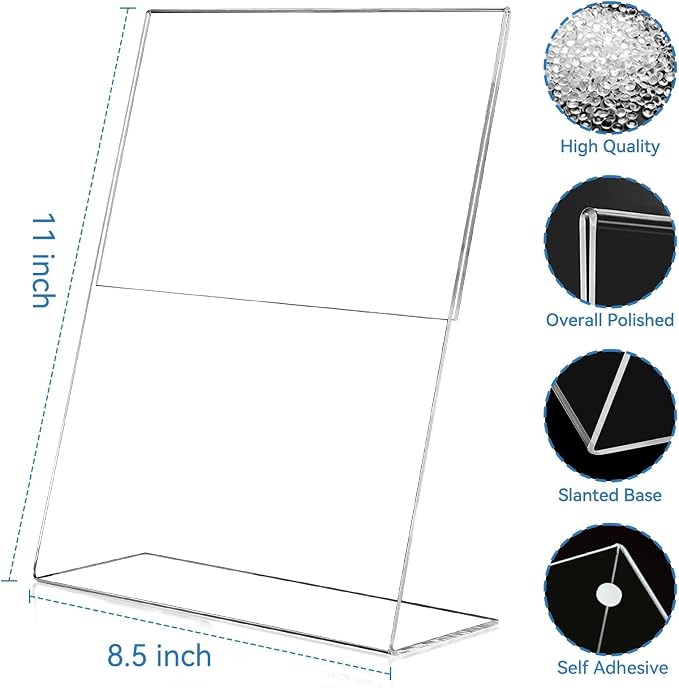 EHWINE 30 Pack Acrylic Sign Holder 8.5 x 11, L Shape Clear Plastic Display Stand - Image 2