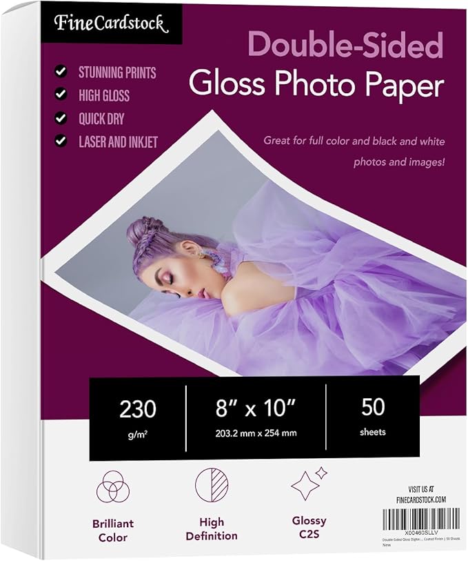 8" x 10" Photo Paper for Inkjet & Laser Printers - Extra Thick, High Gloss for Full Color Printing - Premium White Glossy, Instant Dry Paper for Everyday Pictures, Albums - 50 Sheets per Pack-DeskLoop Office