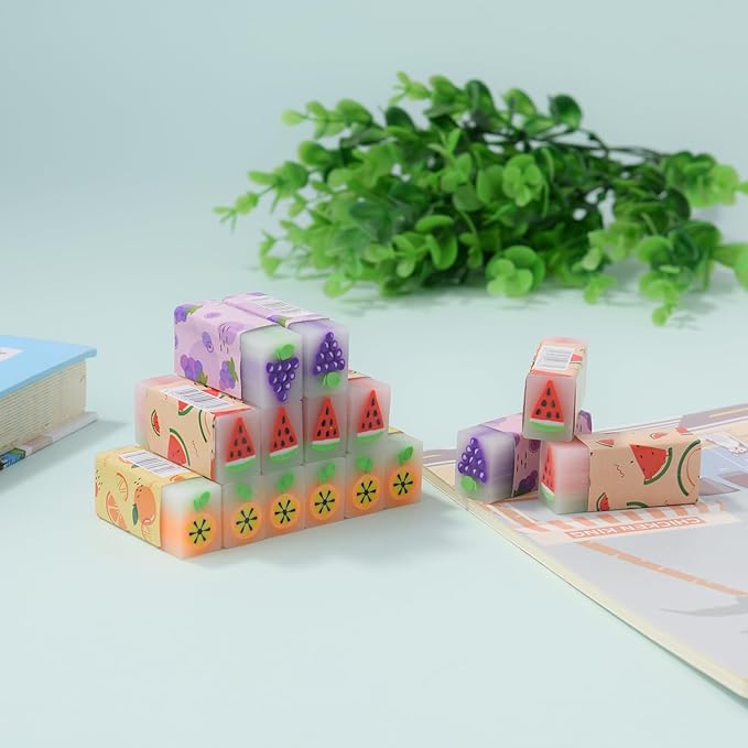 18 Pack Fruit Erasers, Kawaii Jelly Erasers for Kids, Rectangular, Colorful, Thermoplastic Elastomer (TPE) Material, Fun Eraser-DeskLoop Office