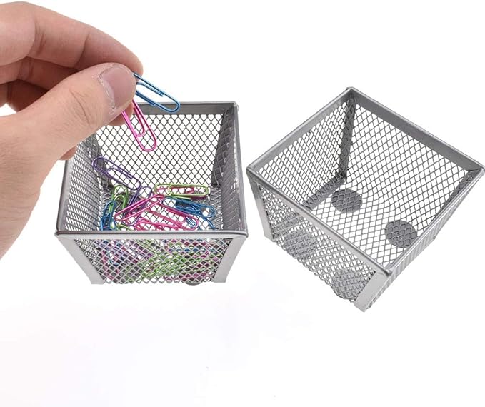 HAHIYO Stackable Paper Clip Mesh Holder cup 2.2" Height 2 Pack Silver Sturdy PaperClip Holder Container for Desk Drawer Organizer Collection for Home Office School Soft Foam Feet No Sharp Edges-DeskLoop Office