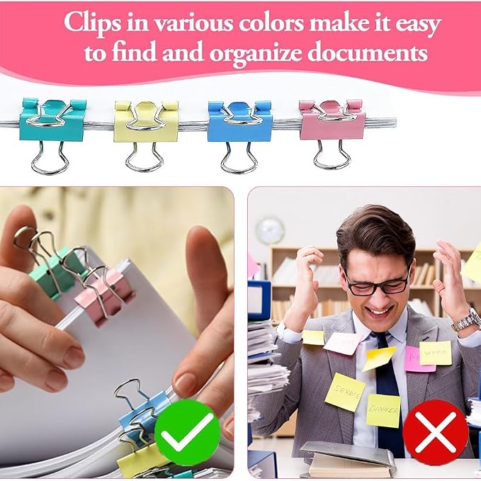 60Pcs Binder Clips, 15mm Small Bulldog Clips, Colored Metal Foldback Clips - Image 6