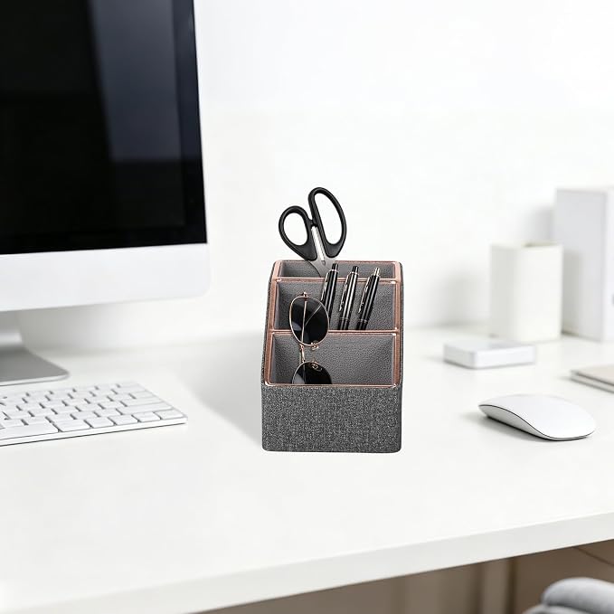 Rose Gold Edge Inlaid Leather Desktop Organizer, Remote Control Holder - Image 6