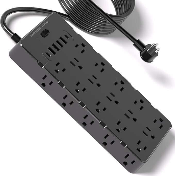Heavy Duty Surge Protector Power Strip - 25 AC Outlets, 6 USB Ports, 4000J Protection, 6.5ft 14AWG Extension Cord, Flat Plug, Mountable,ETL Listed-DeskLoop Office