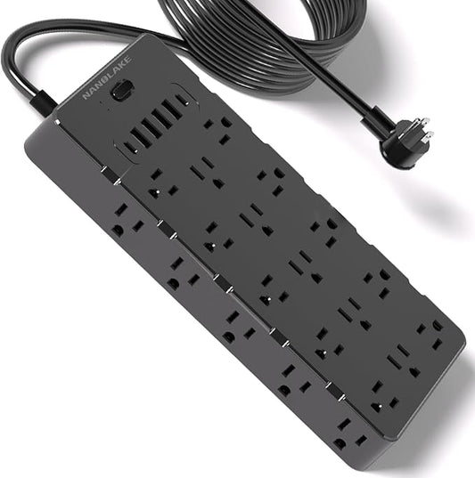 Heavy Duty Surge Protector Power Strip - 25 AC Outlets, 6 USB Ports, 4000J Protection, 6.5ft 14AWG Extension Cord, Flat Plug, Mountable,ETL Listed-DeskLoop Office