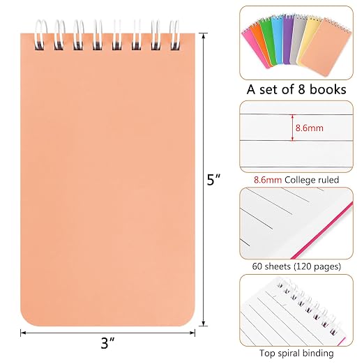 KTOJOY Small Spiral Notebook, 8 Pack, Mini Pocket Notepad - Image 2