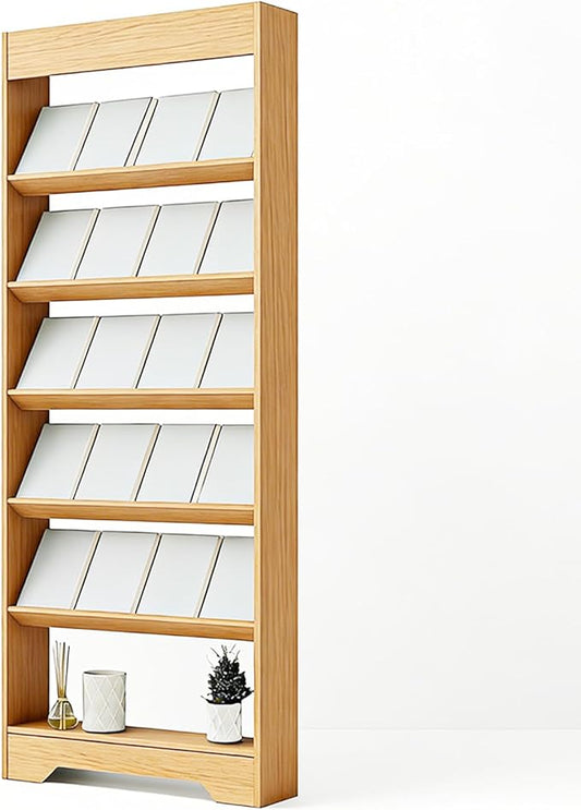 LHIUGE 6-Layer Brochure Display Rack, Freestanding Wooden Magazine Rack by LHIUGE