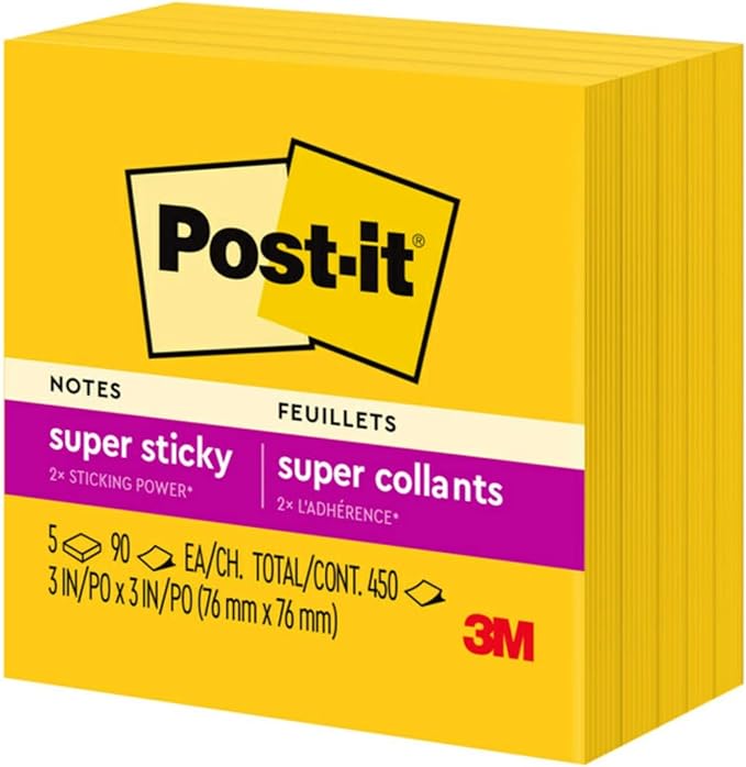 Post-it Super Sticky Notes, 3 x 3 in, 5 Pads, 90 Sheets/Pad | School Supplies - Image 11